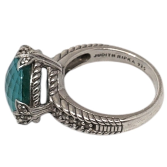 Judith Ripka Sterling Silver Cubic Zirconia & Teal Stone Ring Size 11 #20834 - Picture 2 of 9